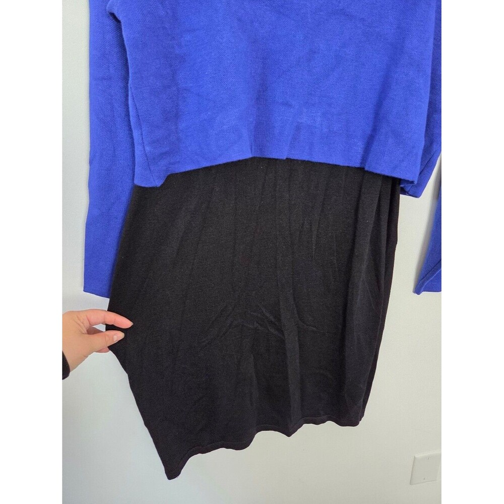 Nina Leonard Sweater Dress Cowl Neck Long Sleeve Cobalt Blue Black Old Money XL - Picture 7 of 11